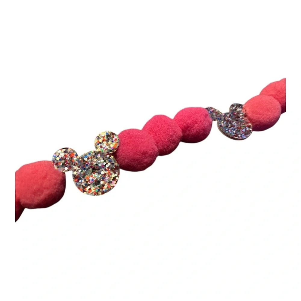 7 ft Valentine's Day Pinks Disney Glitter Mickey Pom Pom Garland Handmade thread